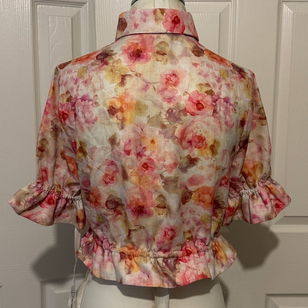 Vita Grace Floral Crop Top Ruffle Hem Button Front Cottagecore Blouse Romantic - Picture 5 of 7